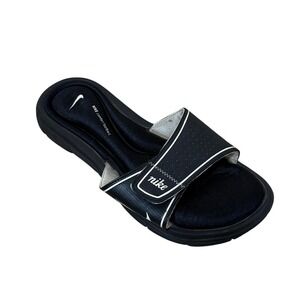 Nike Women Comfort Footbed Slides 10 Black White Adjustable Strap Sporty Cozy